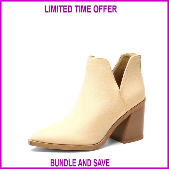 Shoes - Faux Leather Chunky Heel Ankle Boots Pointed Toe Booties